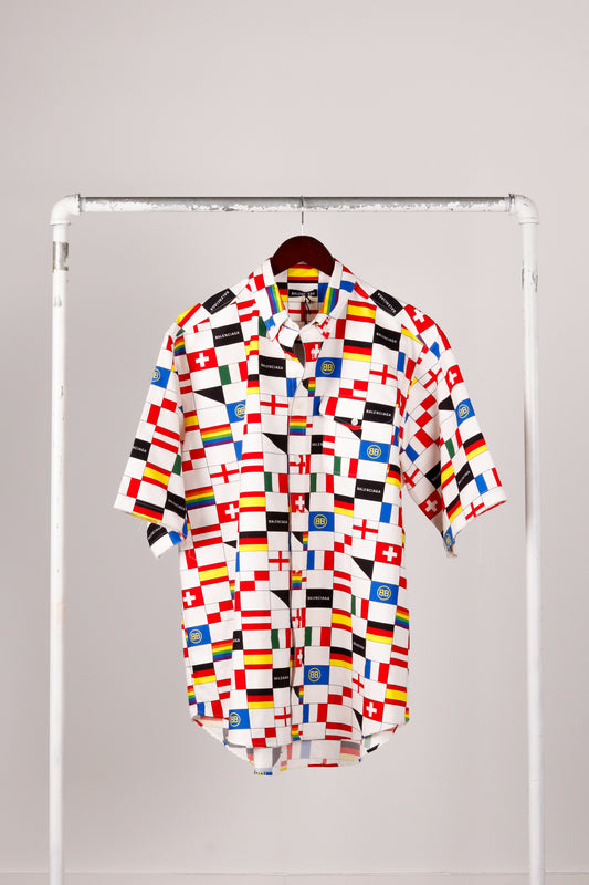 Balenciaga SS18 'Flags Print' Oversized S/S Shirt (2018)