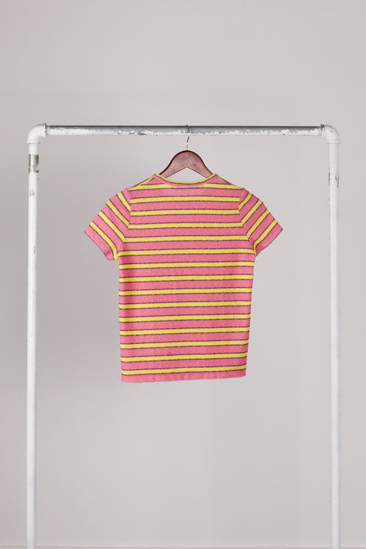 Comme des Garçons Junya Watanabe SS95 'Striped Tweed' Tee Pink Yellow (1995)