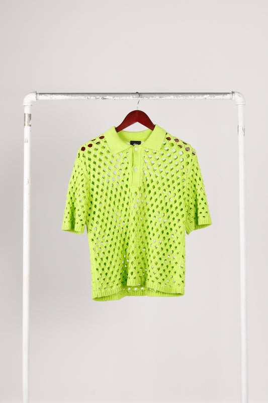 Stussy SS23 'Big Mesh' Knit S/S Polo Shirt Lime (2023)