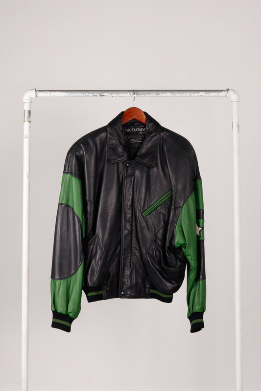 Vintage 90's Pelle Pelle '1978 Soda Club' Leather Jacket Black Green