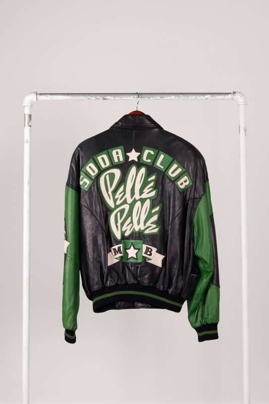 Vintage 90's Pelle Pelle '1978 Soda Club' Leather Jacket Black Green