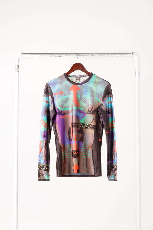 90's Jean Paul Gaultier 'Cyborg Illusion Print' L/S Top