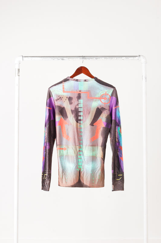 90's Jean Paul Gaultier 'Cyborg Illusion Print' L/S Top