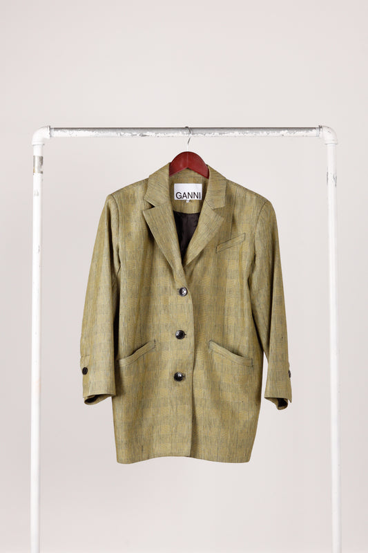 Ganni SS22 'Gold Fusion Check Plaid' Linen Blazer (2022)