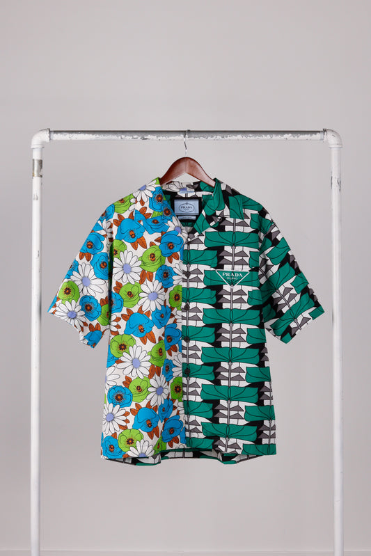 Prada SS22 'Double Match Floral Print' S/S Shirt Light Blue Emerald (2022)