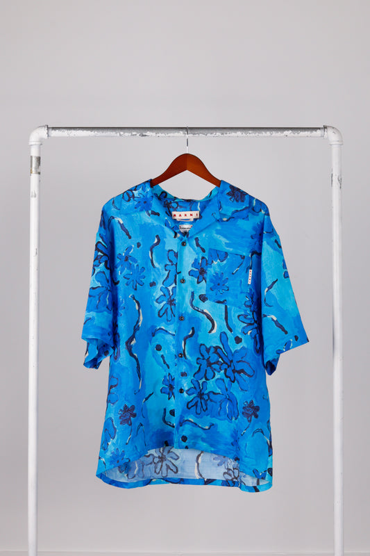 Marni SS23 'Floral Abstract' Camp Collar S/S Shirt Blue (2023)