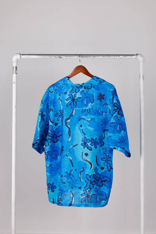 Marni SS23 'Floral Abstract' Camp Collar S/S Shirt Blue (2023)