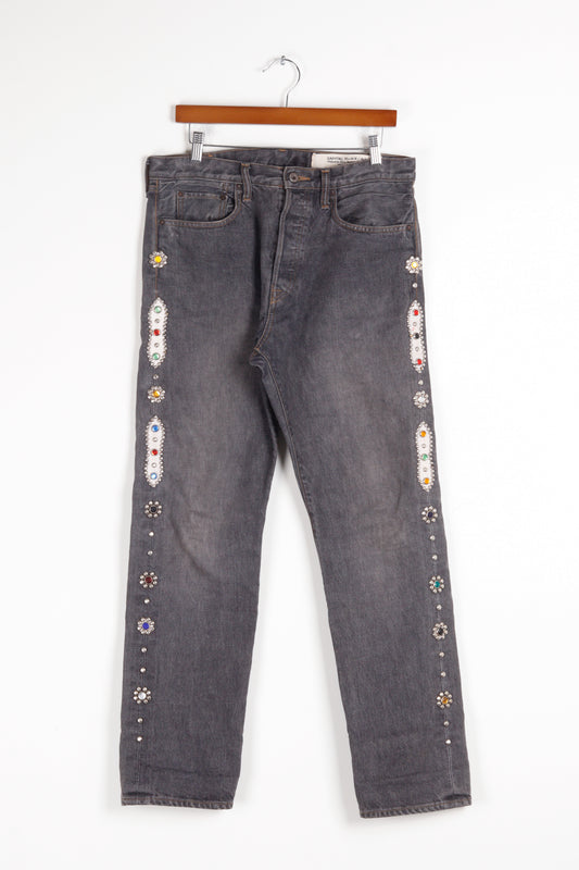 Kapital FW24 'Studded Gem Monkey Cisco' 5 Pocket Denim Jeans Black (2024)