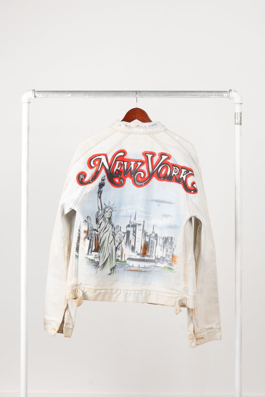 Vintage 80's Tony Alamo 'New York City Skyline' Distressed Type 3 Denim Jacket