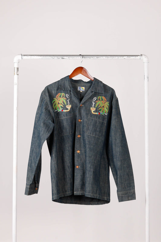 SugarCane FW20 'Palms & Pipes Embroidered' Chambray Denim Shirt (2020)