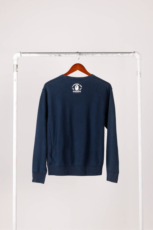 A Bathing Ape/BAPE FW09 'Flames College Logo' Crewneck Navy (2009)