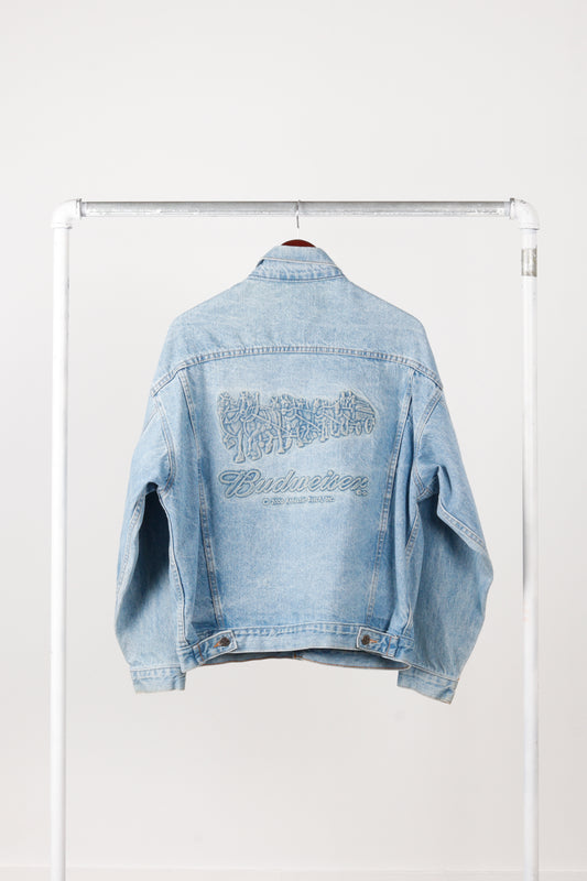 Vintage 2000 Budweiser 'Embossed Horse Carriage' Denim Jacket