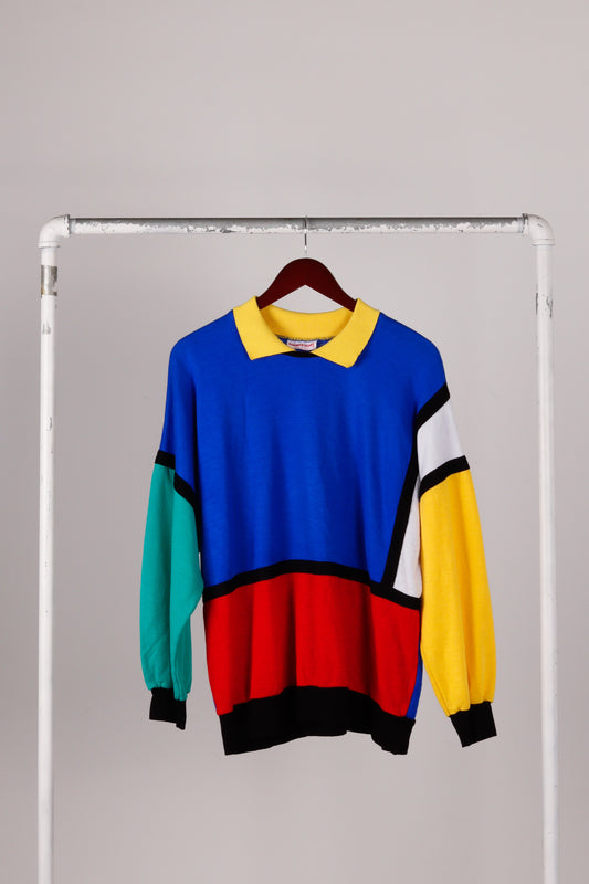 Vintage 80's Pierre Mondrian 'Colorblock Knit' L/S Polo Shirt