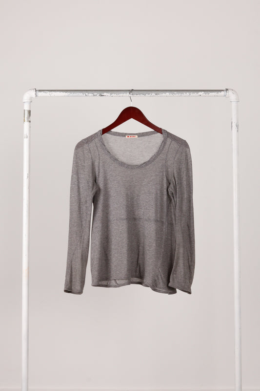 Marni 'Twist Trim Scoop Neck' L/S Top Heathered Grey