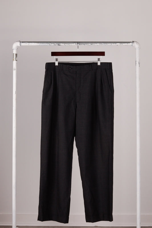 90's Burberry 'Window-Pane Plaid Stratford Wool' Trousers Grey