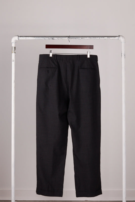 90's Burberry 'Window-Pane Plaid Stratford Wool' Trousers Grey