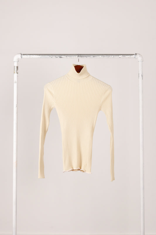 Louis Vuitton FW15 'Polyamide Ribbed Knit' Mock Neck Sweater Ivory (2015)