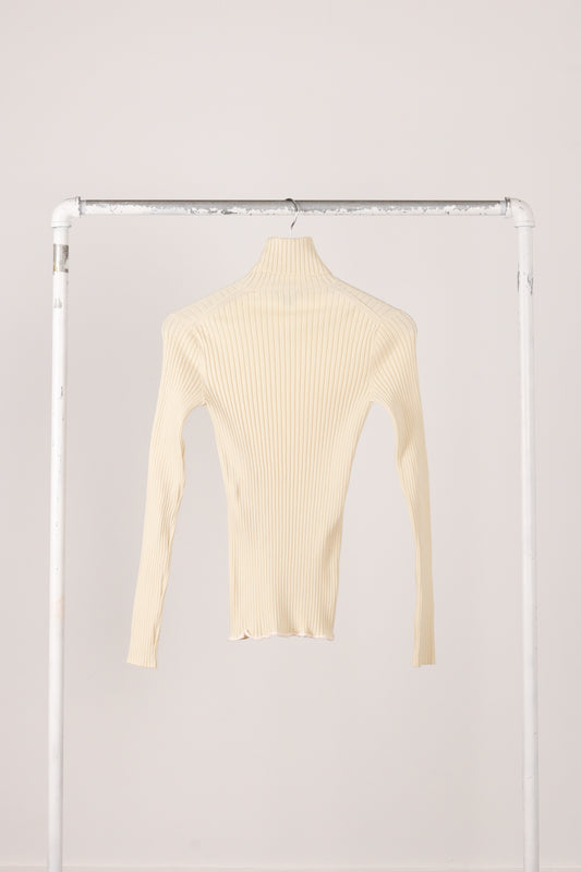 Louis Vuitton FW15 'Polyamide Ribbed Knit' Mock Neck Sweater Ivory (2015)