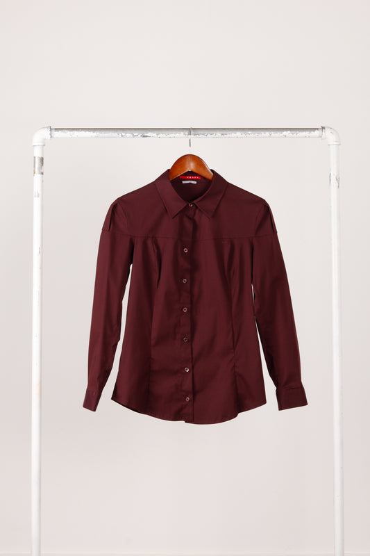 Prada SS07 'Micro Screen Logo Cotton Elastane' Blouse Burgundy (2007)