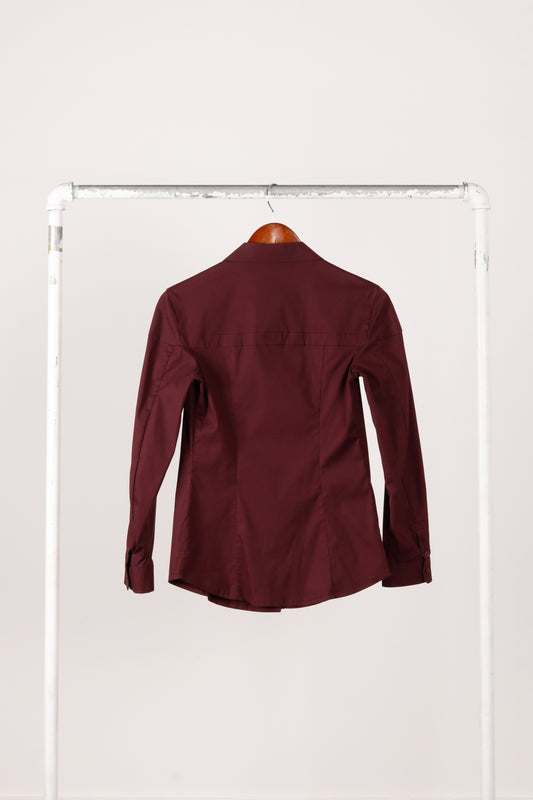 Prada SS07 'Micro Screen Logo Cotton Elastane' Blouse Burgundy (2007)