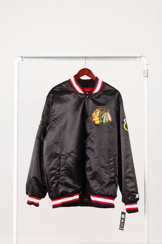 Starter Black Label 'Chicago Blackhawks 80's Retro' Satin Bomber Jacket (2019)