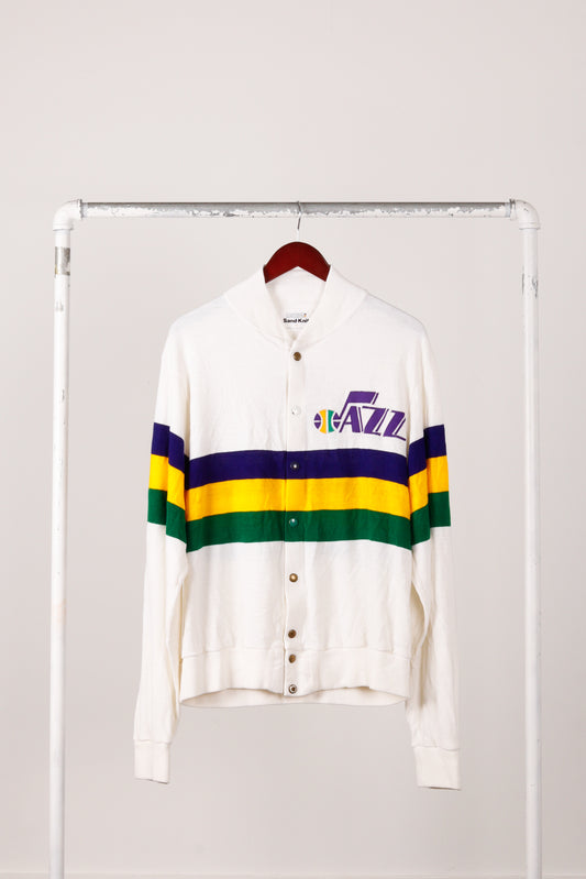 Vintage 1984-85 Sand Knit 'Bob Hansen Utah Jazz Home' Warm Up Jacket White