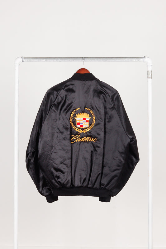 Vintage 90's Cadillac 'Embroidered Logo Promo' Satin Jacket Black