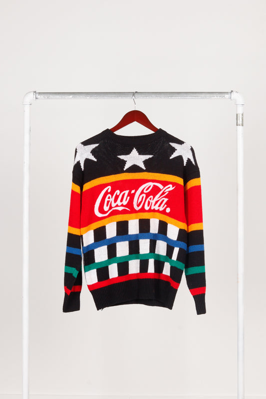 Vintage 1987 Coca Cola 'Embroidered Logo' Checkered Knit Sweater