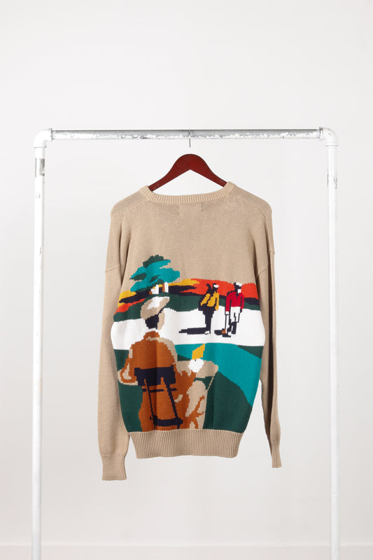 Vintage 90's Hathaway Golf 'Driving Print' Hand Intarsia Sweater