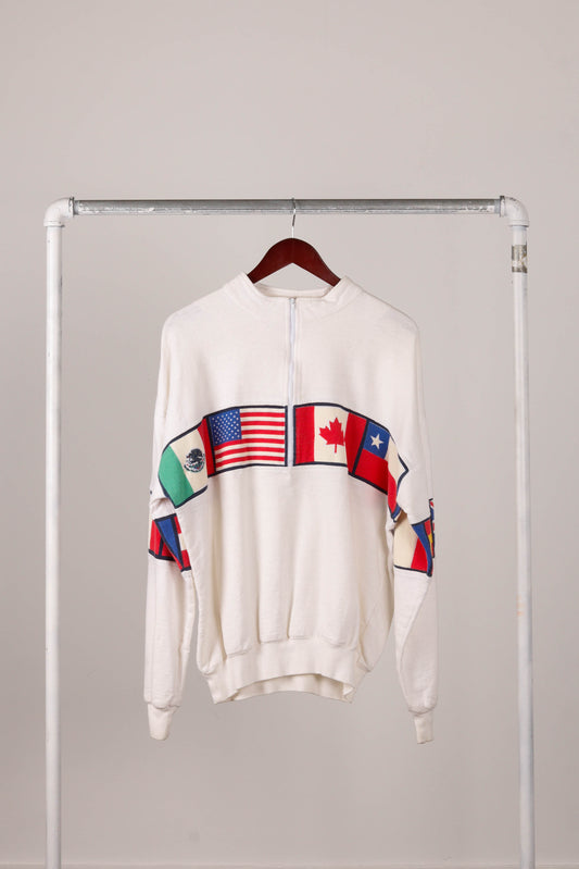 Vintage 90's Santiago Sporta 'Flags' 1/4 Zip Pullover