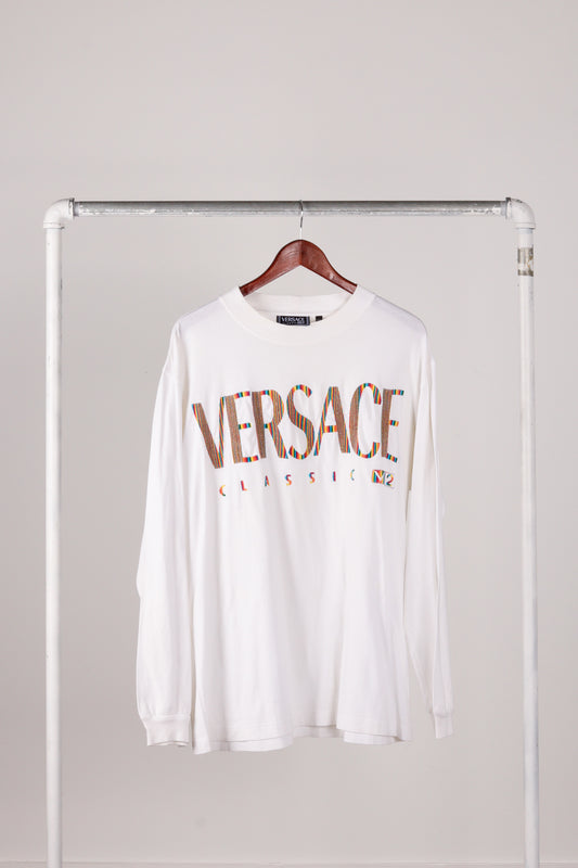 Versace Classic V2 SS98 'Embroidered Micro Stripe Logo' L/S Tee (1998)