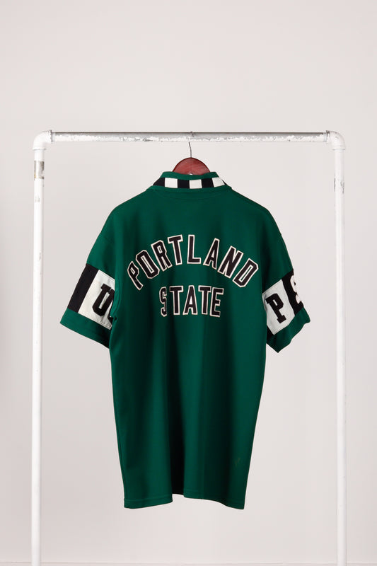 Vintage 80's Sand Knit 'Portland State Basketball Shooting' Away S/S Shirt Green