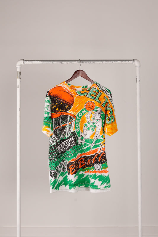 Vintage 1991 Boston Celtics 'Magic Johnson Brand All-Over Print' Tee