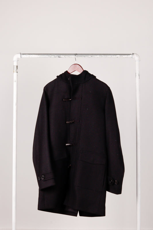 Dior Homme FW15 'Hooded Ribbed Knit' Duffle Coat Black (2015)