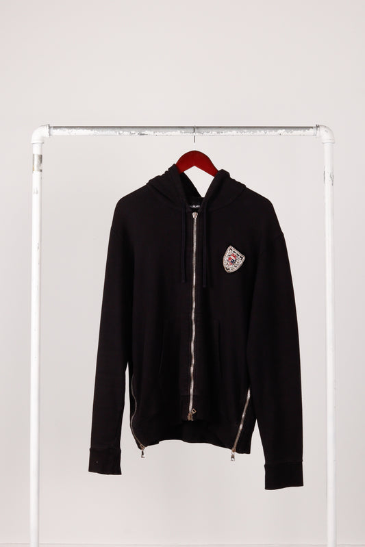 Balmain SS11 'Crest Patch' Zip Up Hooded Sweatshirt Black (2011)