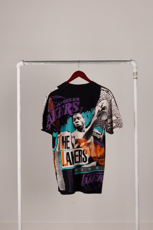 Vintage 1991 Los Angeles Lakers 'Magic Johnson AOP' Tee Black