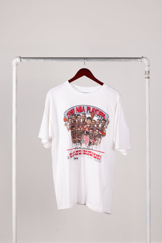 Vintage 1990 Portland Trailblazers 'NBA Playoffs Team Caricature' T-Shirt