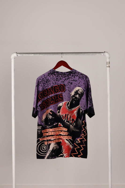 Vintage 1992 Chicago Bulls 'Michael Jordan Vertical Quickness All-Over Print' T-Shirt Black