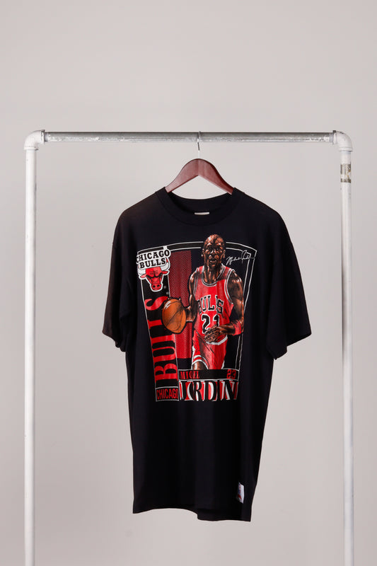 Vintage 1990 Chicago Bulls 'Michael Jordan Trading Card Caricature' T-Shirt Black