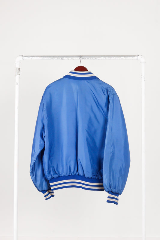 Vintage 70's Neff 'Burbank Mono Chainstitched' Satin Varsity Jacket Blue