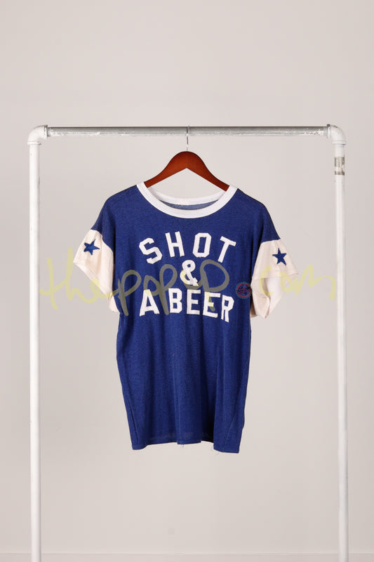 Vintage 60's Shot And A Beer 'Embroidered' Baseball Tee