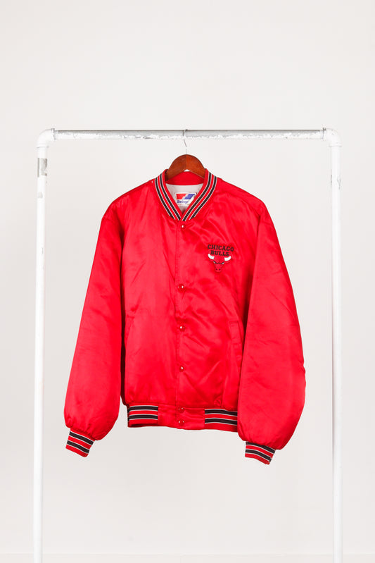 Vintage 90's Chicago Bulls 'Logo Patch' Satin Jacket Red