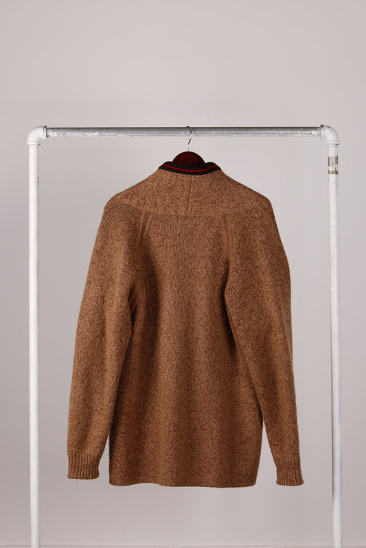 80's Gucci 'Stripe Trim Collar Mohair' Cardigan Sweater