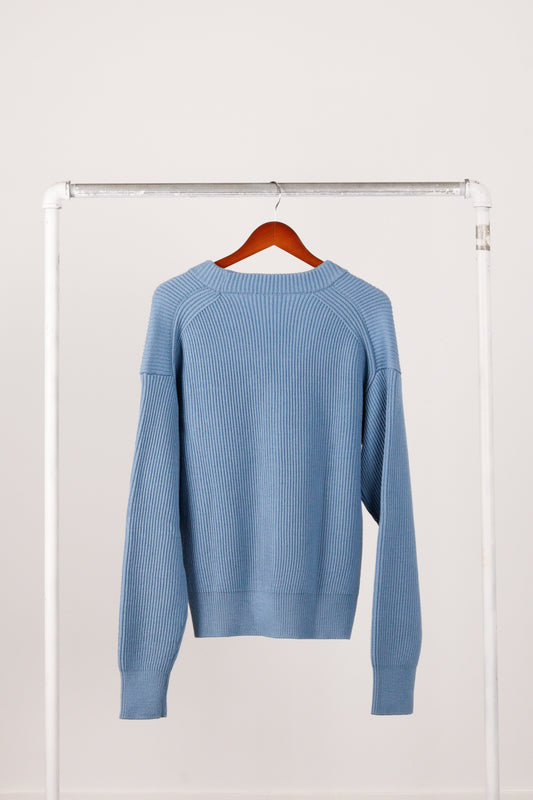 Auralee SS23 'Hard Twist' Rib Knit Cardigan Blue (2023)