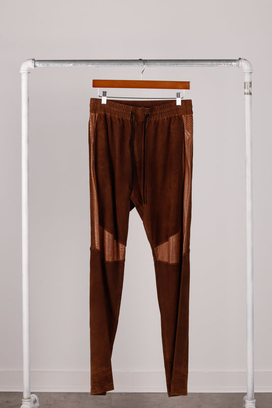 Balmain FW13 'Lambskin Suede Python Trimmed' Jogger Pants Brown (2013)