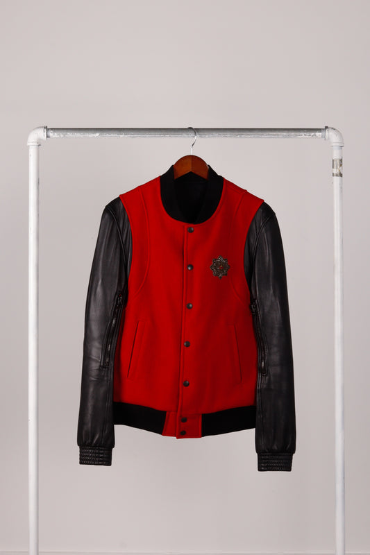 Balmain FW12 'Cross Badge Leather Sleeve' Wool Varsity Jacket (2012)