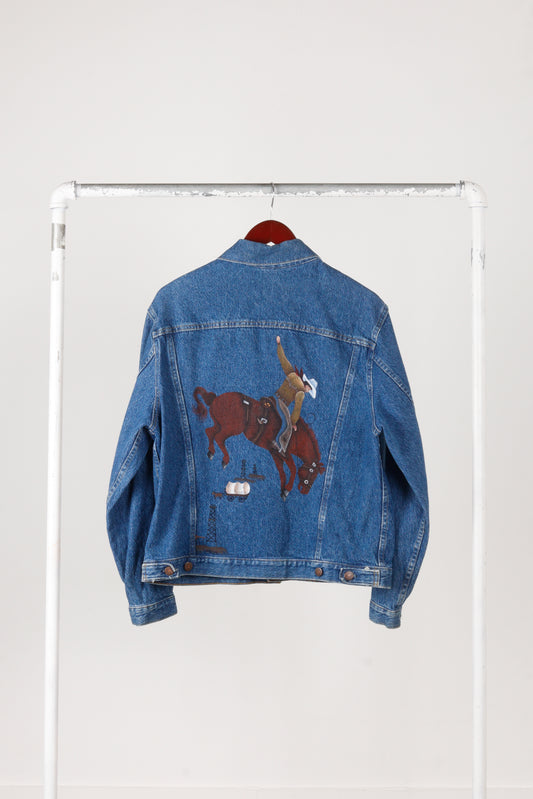 Vintage 70s Bristol Blues 'Hand Painted Cowboy Sooners' Denim Jacket Indigo