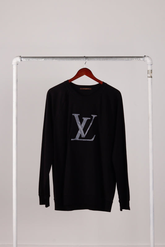 Louis Vuitton FW08 'Embroidered Currency Print Logo' Crewneck Black (2008)