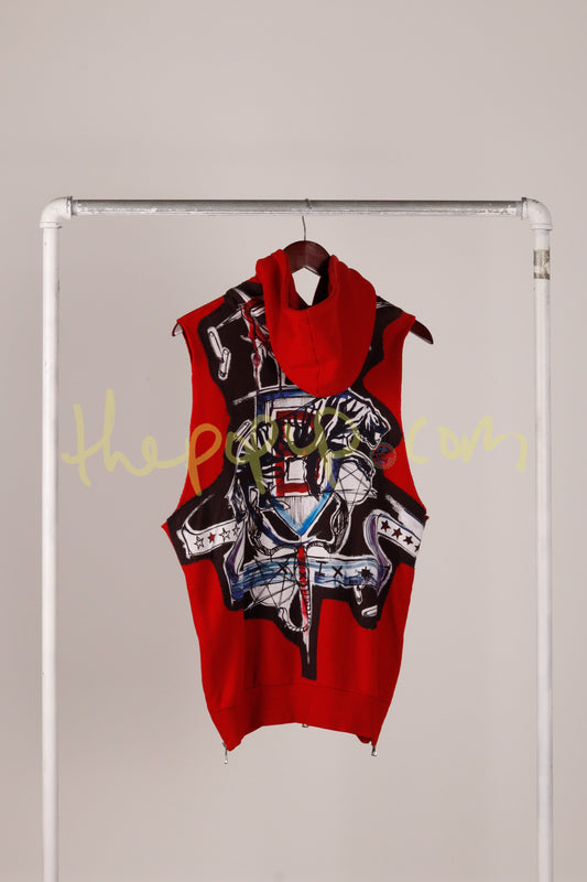 Balmain SS11 "Illustrated Patch Sleeveless' Zip-Up Hoodie Red (2011)