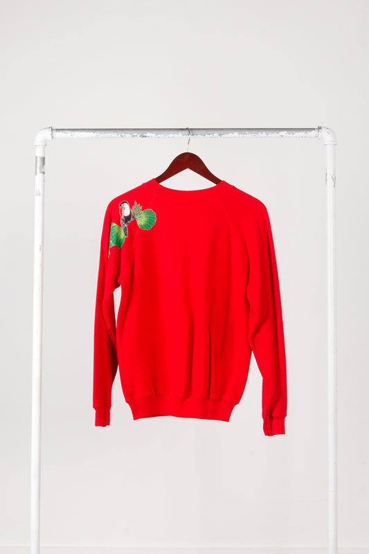 Vintage 80's 'Toucan and Parrot' Crewneck Sweatshirt Red